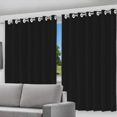 Imagem de Cortina Blackout Forro 2 Em 1 Voil Preto Ilhos - 280X260Cm