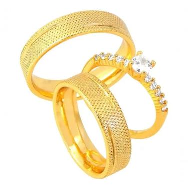 Imagem de Par De Alianças Banhada Ouro 18k 5mm Recartilhada