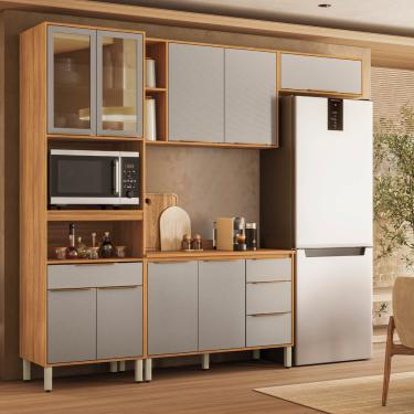 Imagem de Cozinha Modulada com Vidro Reflecta 4 Peças em MDF Plena Demóbile - Cinamon/Nude Prime TX