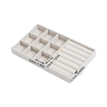 Imagem de Organizador De Joias Em Veludo Cinza Bege, Bandeja Empilhável, Estojo 