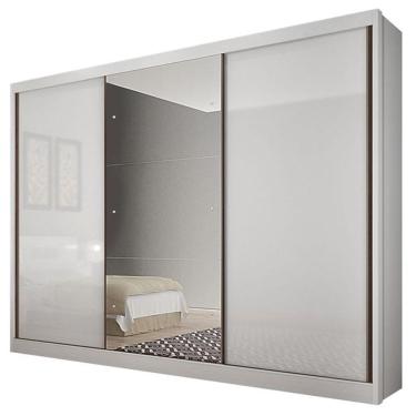 Imagem de Guarda Roupa Casal Sonetto 3 Portas de Correr 8 Gavetas MDF com Espelho Neve Móveis Novo Horizonte