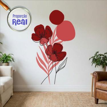 Imagem de Adesivo Floral Boho Vermelho Estilo Nórdico 88x150 Minimalista Abstrato