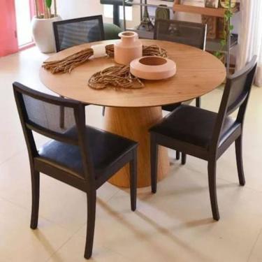 Imagem de Mesa de Jantar Cone Redonda 120 cm Base Madeira Freijó Tampo Freijó - Marrom