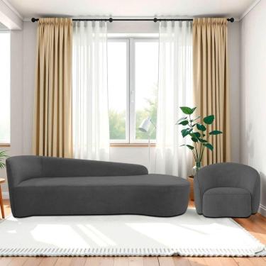 Imagem de Kit Divã Recamier Orgânico França 220cm Lado Direito E Poltrona Amore Linho Cinza Escuro