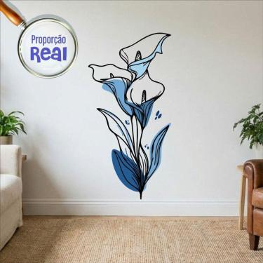 Imagem de Adesivo Floral Boho Azul Estilo Nórdico 60x120 Minimalista Mod.04