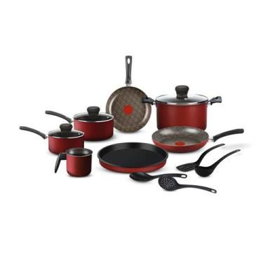 Imagem de Jogo de Panelas Rochedo Antiaderente de Alumínio Vermelho 11 Peças Fac