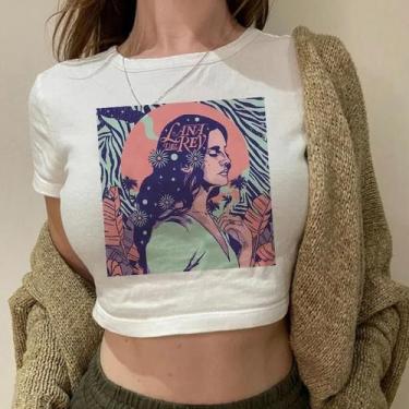 Imagem de Camiseta Vintage Crop Top Harajuku Feminina De Manga Curta Com Gráfico