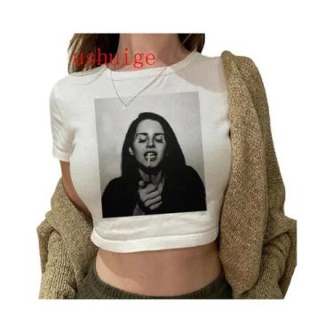 Imagem de Camiseta Vintage Crop Top Harajuku Feminina De Manga Curta Com Gráfico
