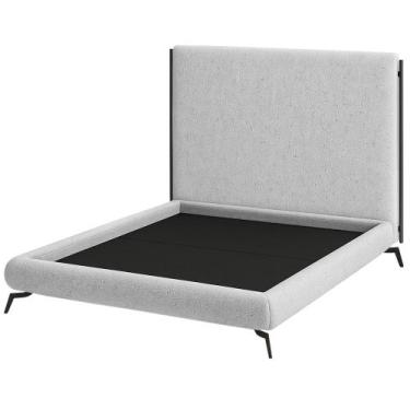 Imagem de Cama Queen Pés Ferro Emma com Cabeceira Parise Linho Cinza Claro - Nex