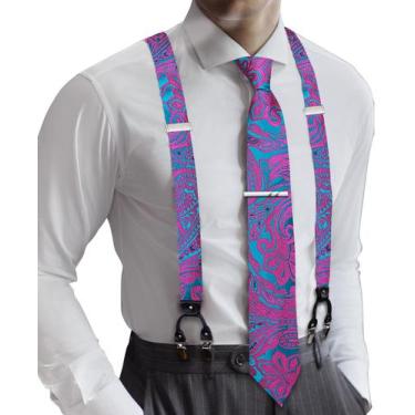Imagem de Conjunto de suspensórios masculino Barry.Wang, elástico tipo Y com gra