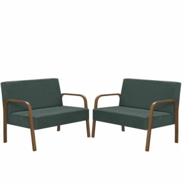 Imagem de Kit Poltrona 2 Namoradeiras Luna Braço Madeira D Salla Verde
