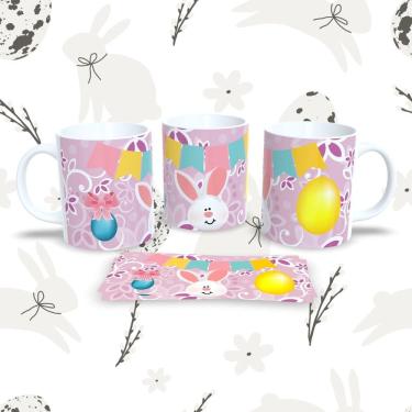 Imagem de Caneca Páscoa 16 para Bebidas Quentes e Frias em Porcelana Decorada Compatível com Micr...