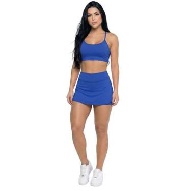 Imagem de Conjunto Top Alça Fina E Short Saia Vekyo Roupa Para Academia Treino M
