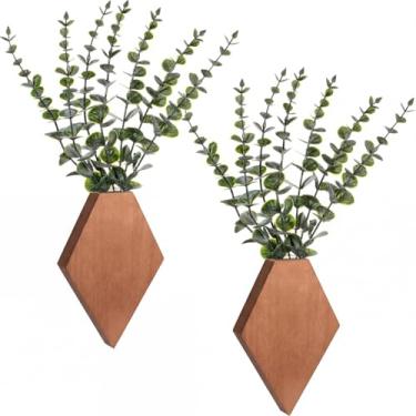 Imagem de Chunful 2 peças de decoração de parede de madeira para pendurar plantas falsas vegetação flores suporte vasos caixas para parede casa de fazenda boêmio sala de estar quarto cozinha escritório