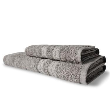 Imagem de Kit 2 Toalhas Itália Soft 1 Banho 1 Rosto Grossa 100% Algodão 430g-m2 - Cinza