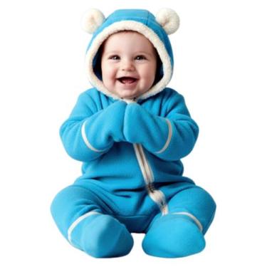 Imagem de Macacão de Bebê PATPAT com Capuz, Forro de Fleece e Pé 0-3 Meses Azul