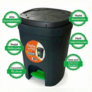 Imagem de Lixeira C/ Pedal - 15 Lt - Preta - ANTARES