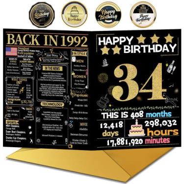 Imagem de Cartão de Aniversário Joycard 34 anos com Envelope 20x25 cm