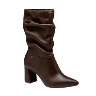 Imagem de Bota Feminina Em Couro Slouchy Salto Tanara - Marrom/Café, 35