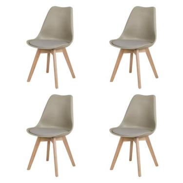 Imagem de Kit 4 Cadeiras Jantar Saarinen Wood Fendi Assento Estofado Material Si