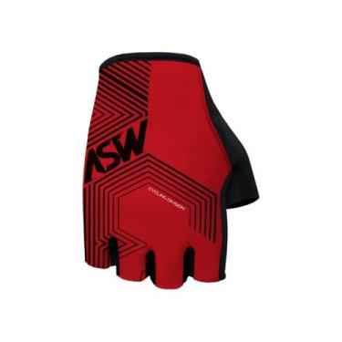 Imagem de Luva Ciclismo Bike Asw Flex Polygon Meio Dedo Feminina Vermelha, M
