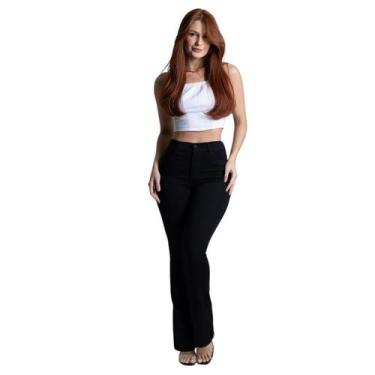 Imagem de Calça Feminina Sarja Sawary Boot Cut Atemporal e Elegante, 48, Preto