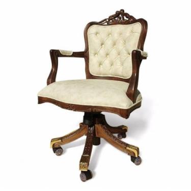 Imagem de Poltrona Giratória Luiz XV Capitonê Madeira Maciça Design - LUXdécor