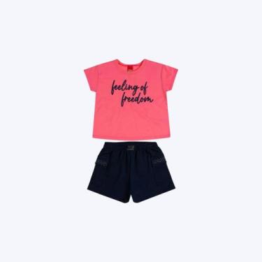 Imagem de Conjunto Blusa Manga Curta Lettering E Shorts Moletom Infantil Menina 