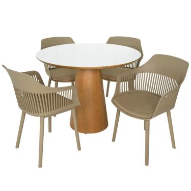 Imagem de Conjunto Mesa de Jantar Redonda Quiara 4 Lugares Tampo de Vidro com Cadeiras Marcela Branco 100cm Magazine Decor