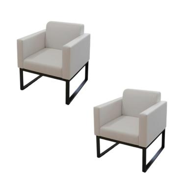 Imagem de Kit 2 Sofanetes Poltrona Loft Lisa para Recepção Branco Estrutura Metálica Confortável...