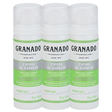 Imagem de Kit 3 Espuma de Barbear para Peles Sensíveis 59ml Branco para Hidratar e Refrescar o Rosto Granado