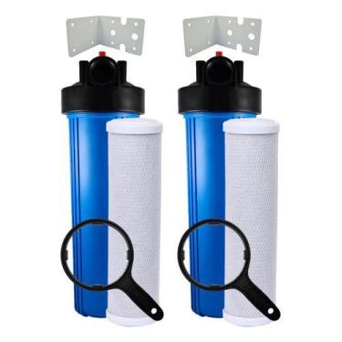 Imagem de 2 Carcaça Filtro Big Blue 20  X 4 1/2 + 2 Carvão Block  Azul - Royal B