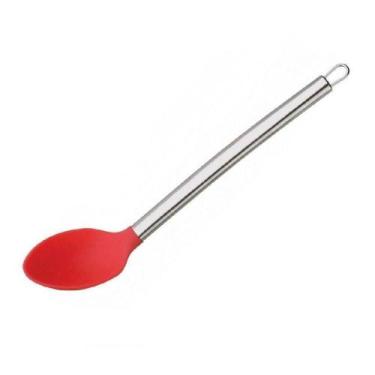 Imagem de Colher de Silicone Vermelha 33cm com Cabo em Aço Inox  Utensílio Resis