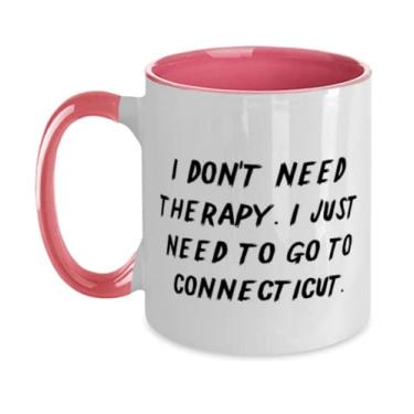 Imagem de Caneca brilhante Connecticut de dois tons 325 ml, I Don't Need Therapy. Só preciso ir a Connecticut, presente para presentes de mordaça de presente