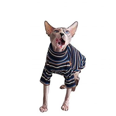 Imagem de Camiseta para animais de estimação gola alta amigável à pele manga curta gato moda listrado roupas algodão 2 cores outono inverno roupas moletom com capuz para cães - PP