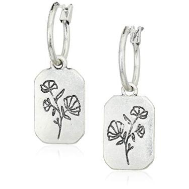 Imagem de Lucky Brand Brincos de argola com etiqueta floral, prata, tamanho único (JWEL4759), One Size, Metal