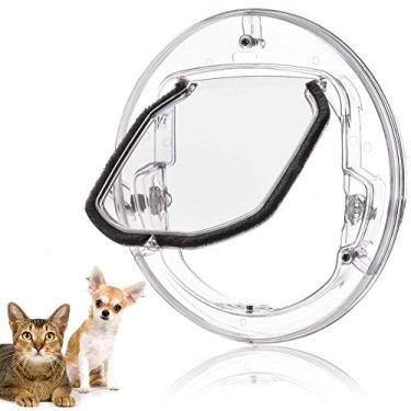 Imagem de Porta para gatos de animais de estimação, porta de janela para cães, porta de aba redonda transparente para filhotes de gatos, serve para janela de tela, janela de vidro deslizante, janela de vidro, com 4 formas de bloqueio e kit de forro