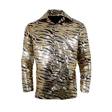 Imagem de UNDERWRAPS Camisa masculina Tiger Disco com lantejoulas douradas, Dourado, XXG