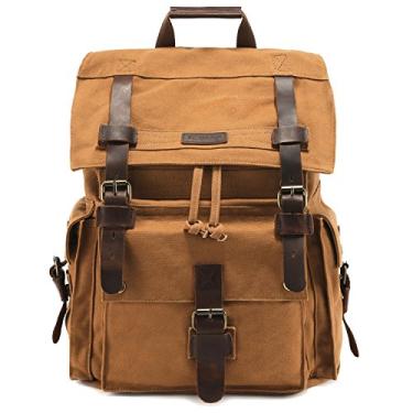 Imagem de Kattee mochila escolar masculina de lona para caminhada, viagem, mochila escolar, Laptop, Caqui, Large