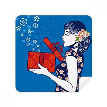 Imagem de Chinesa Cultura Azul Mulher Óculos Pano Limpador de Tela Tecido Camurça Pacote com 2