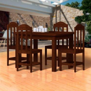 Imagem de Mesa Com 4 Cadeiras Para Cozinha 120 x 88 Madeira Maciça Castanho Nemargi