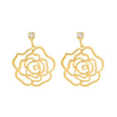 Imagem de Brinco Rommanel Banhado A Ouro 18k Cristal Com Flor Rosa Vazada 523542