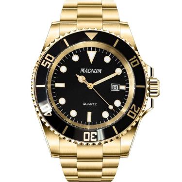 Imagem de Relogio Magnum Masculino Dourado Visor Preto Calendario Ma33068u + Carteira