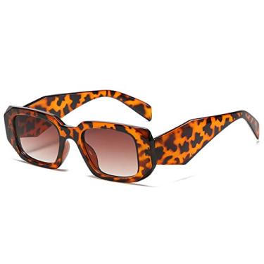 Imagem de Óculos de Sol Vintage Retangulares Para Mulheres Homens Designer Colorido Óculos de Sol Moda Feminino Óculos de Sol UV400, Chá de Leopardo, AS