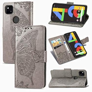 Imagem de YUNCHAO Caixa de telefone Para o Google Pixel 4A Butterfly Love Flower em relevo horizontal flip em couro com suporte/slot de cartão/carteira/cordão capa para celular