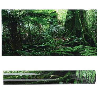 Imagem de Pôster autoadesivo com efeito 3D floresta tropical réptil terrário pano de fundo de aquário adesivo de parede de aquário fundo subaquático pôster de PVC decoração papel de parede (122 * 46 cm)