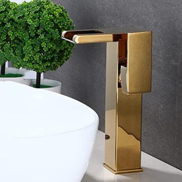 Imagem de Torneira de bacia preta de luxo led alta e curta para banheiro com alça única fluxo de água fria e quente, ouro alto, china