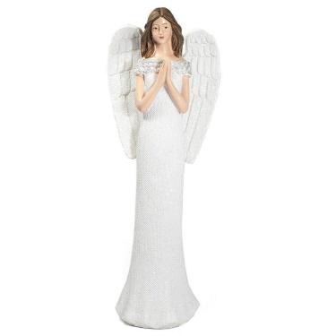 Imagem de Anjo Decorativo Branco Detalhado Rezando 27Cm