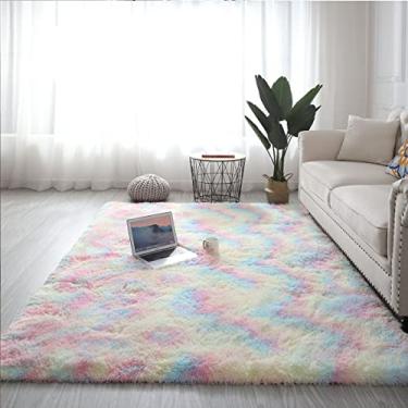 Imagem de Tapete de área macio e fofo, tapete felpudo de pelúcia super aconchegante para sala de estar quarto decoração de casa, tapete felpudo para crianças meninas dormitório de berçário (rainbowcolor) 40,64 cm x 61 cm