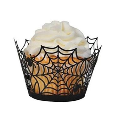 Imagem de BinaryABC Envelopes de cupcake de Halloween com teia de aranha, artigos de decoração de festa de Halloween, 36 peças